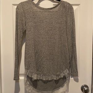 Gray top with lace trim